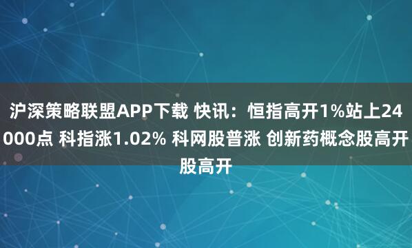 沪深策略联盟APP下载 快讯：恒指高开1%站上24000点 科指涨1.02% 科网股普涨 创新药概念股高开